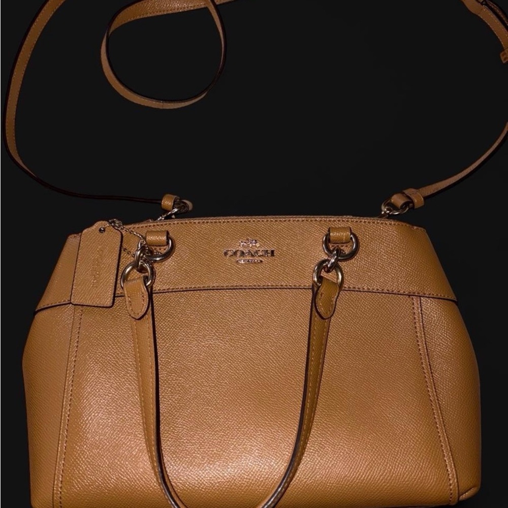 Coach Tan Pebbled Leather Satchel with Crossbody Strap
